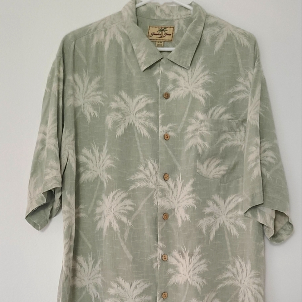 Mens Hawaiian shirt 100% silk casual dress shirt xl 48 chest